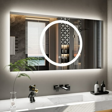Double-layer LED Bathroom Mirror 60x32 Inch,Wall Mirrors with Anti-Fog Vanity Mirror ,Shatter-Proof,Memory Makeup Mirror with LED Lights
