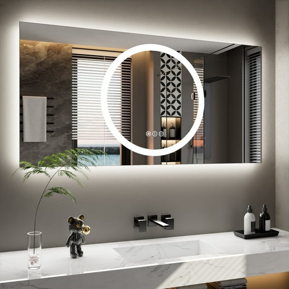 Double-layer LED Bathroom Mirror 72*36 Inch,Wall Mirrors with Anti-Fog Vanity Mirror ,Shatter-Proof,Memory Makeup Mirror with LED Lights