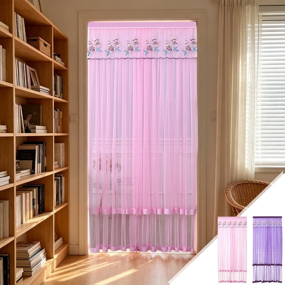 Double-layer Mesh Door Curtain Polyester Insect-proof Screen Lace Net Room Divider Partition with No-drill for Bedroom, 39.37" x 78.74", AKLJWH