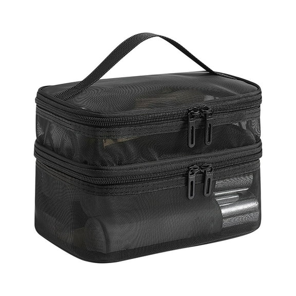 Double-layer Mesh Makeup Bag Travel Portable Toiletries Bag Large Capacity Cosmetic Storage Bag Makeup Brushes Storage Bag