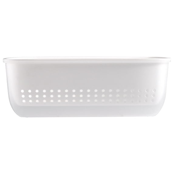 Double-layer Plastic Fruit and Vegetable Drain Basket, 10.83inch Rectangle Kitchen Strainer and Colander Bowl Set, Detachable Vegetable Fruit Washing Basket with Drain Holes for Cleaning