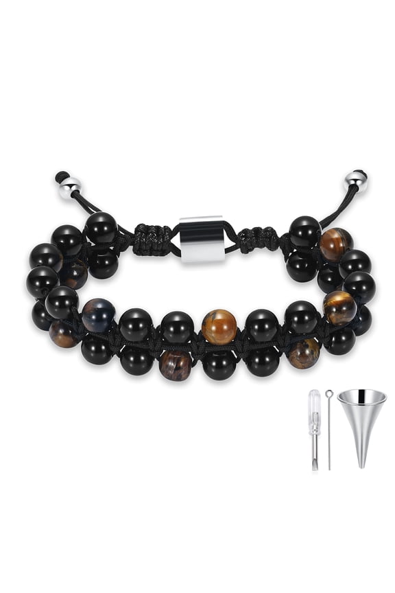Double layer Tiger Stone Cremation Jewelry Lava Stone Urn Bracelet for Ashes for Women Men Healing Balancing Genuine Memorial Bracelets Memorial Urn Bracelet