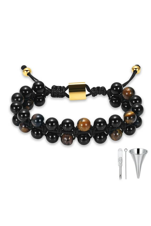 Double layer Tiger Stone Cremation Jewelry Lava Stone Urn Bracelet for Ashes for Women Men Healing Balancing Genuine Memorial Bracelets Memorial Urn Bracelet