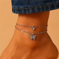 thumbnail image 1 of Double layer butterfly necklace flash Diamond spring and summer Fashion necklace female ins South Korea style cold sense clavicle chain-silvery-Foot chain, 1 of 6