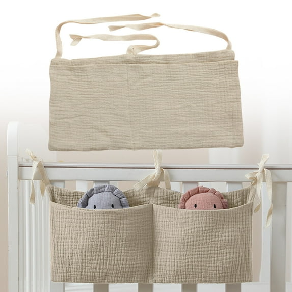 Double-layer cotton bedside storage bag beige/khaki: Baby Nursery Organizer Clothing Toys Hanging Storage Bag 5 Pockets Bedside Caddy Pockets Bedside Storage Bag Caddy Hanging Organization for Baby