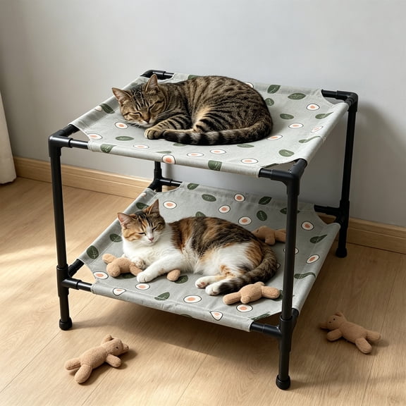 Double layer elevated cat and dog bed, Portable Indoor & Outdoor Raised Pet Dog Cat Cot, Durable Summer Frame with Breathable Mesh , Easy Assembly, Indoor Outdoor Pet Cot