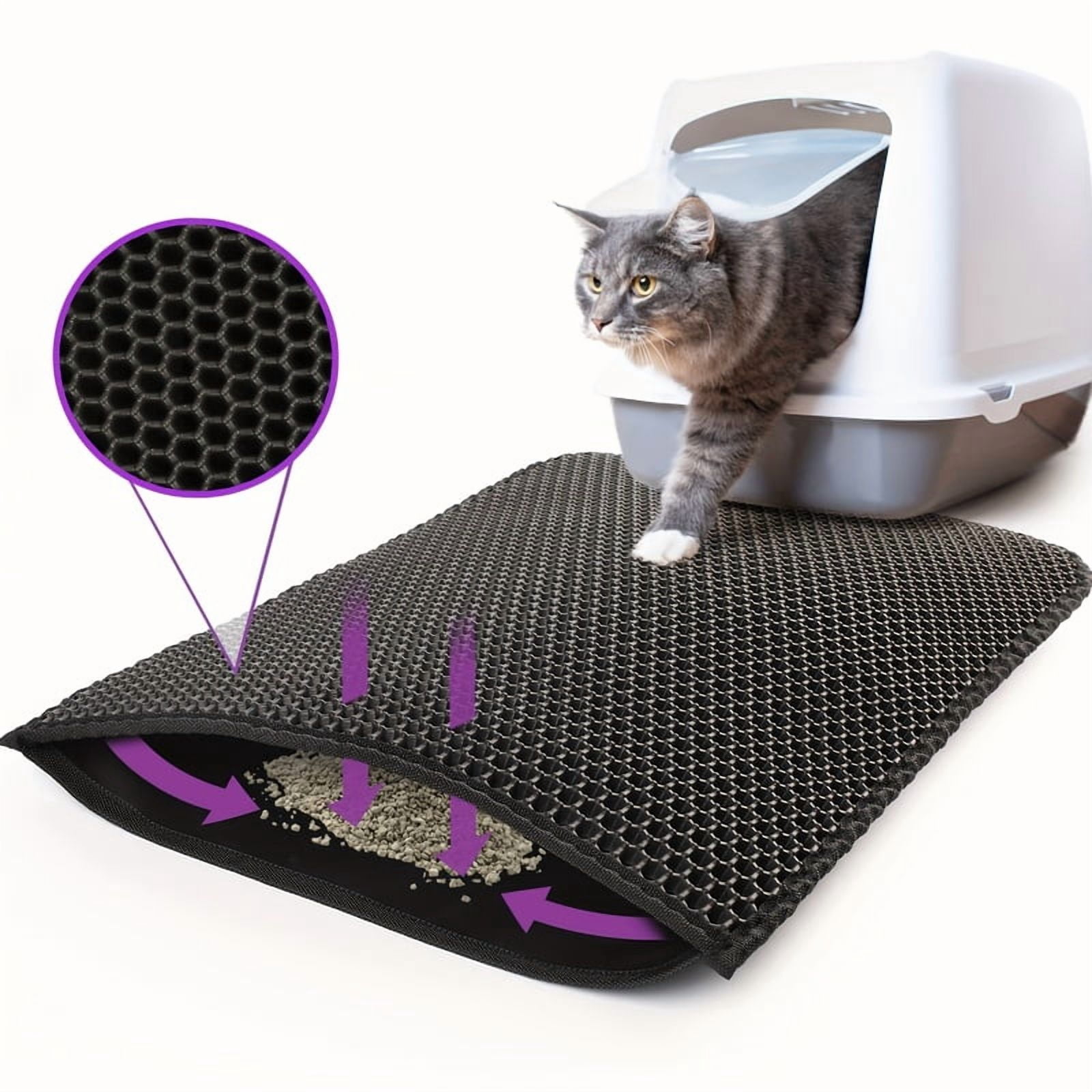 Double layer honeycomb cat litter mat - easy to clean, non-slip base - suitable for cat litter boxes and pet toilet areas