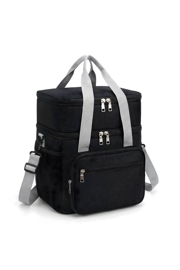 Lunch Box for Men, Double-Layer 21L Oxford Cloth Insulated Lunch Bag with PEVA Material, Double Zipper, and Side Pocket, Waterproof and Leak-Proof Inner Lining, for Heat/Cold/Freshness Preservation