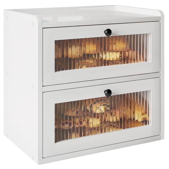 Double-layer large bread box, suitable for kitchen countertops, wooden corner bread storage box with acrylic viewing window.