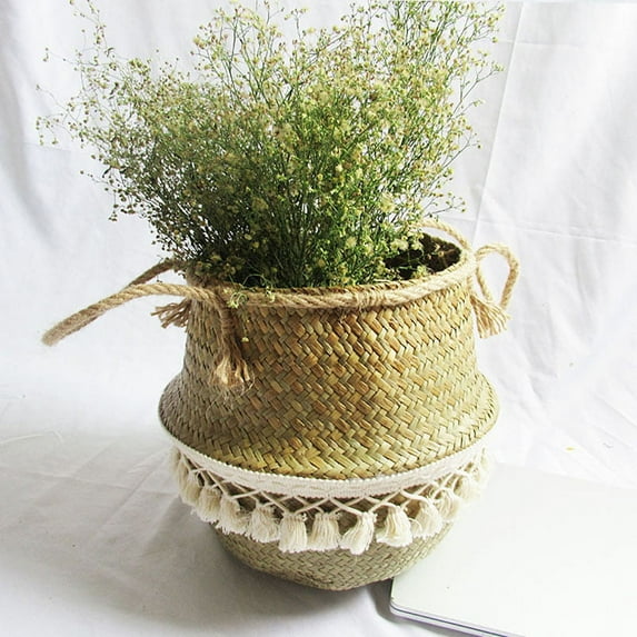 Double-layer tassel storage basket with twine