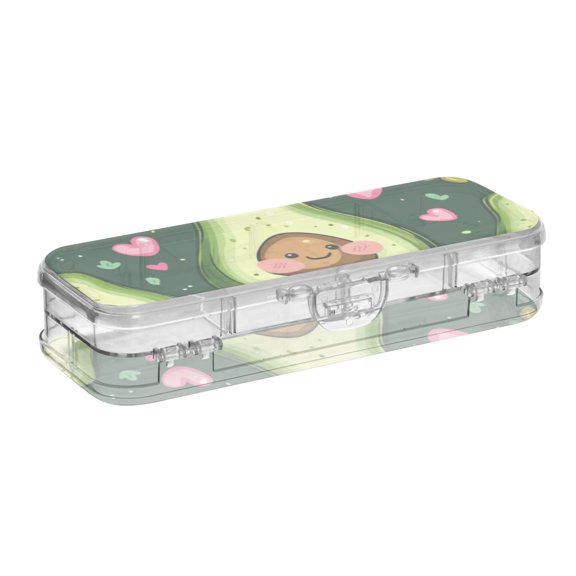 Double-layer transparent PET plastic printed pen case, with freely detachable partitions and snap fastening design. Suitable for study, office and outings. Avocado Cartoon Pattern