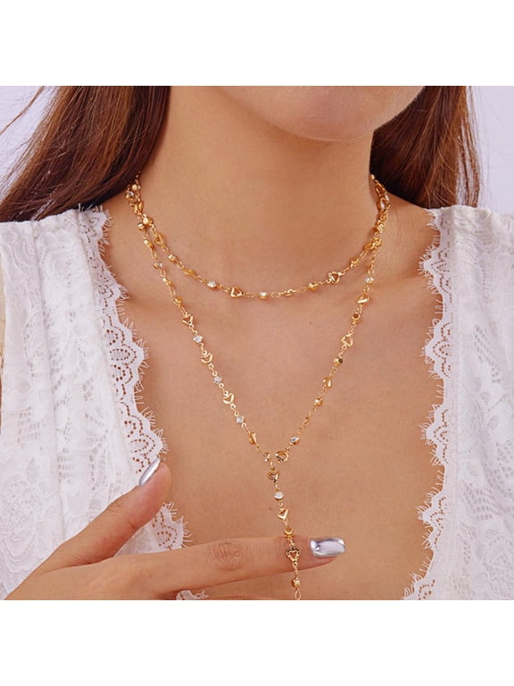 Double-layered Square Bead Long Necklace Set Sweater Chain Fashion Temperam