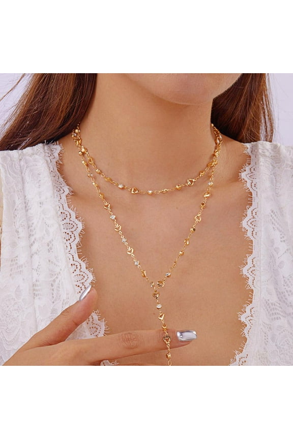 Double-layered Square Bead Long Necklace Set Sweater Chain Fashion Temperamen' Clearance