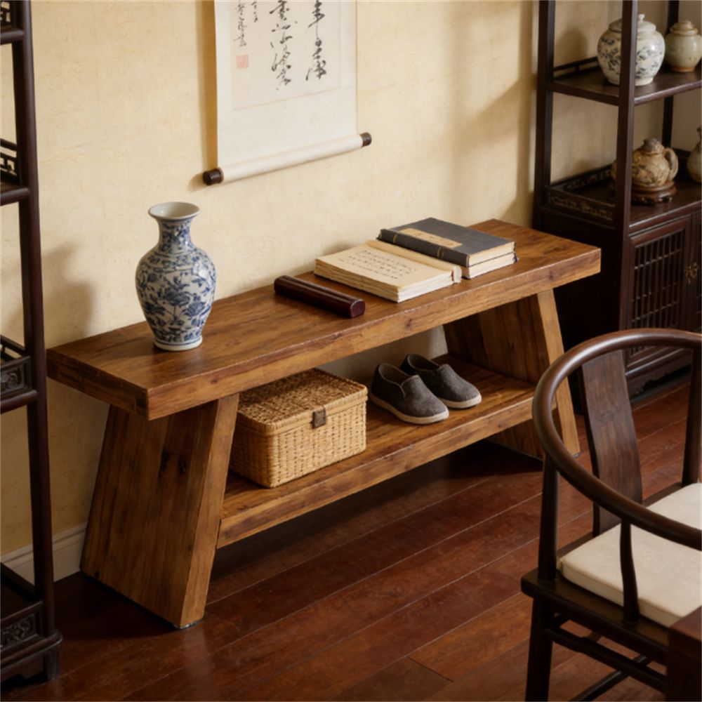 Open Shoe Bench Double layered entrance bench, solid wood shoe bench, open storage ...