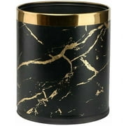 Double layered metal trash can, 10 liter marble textured trash can for bedrooms, bathrooms, living rooms, kitchens, offices, hotels gold black marble