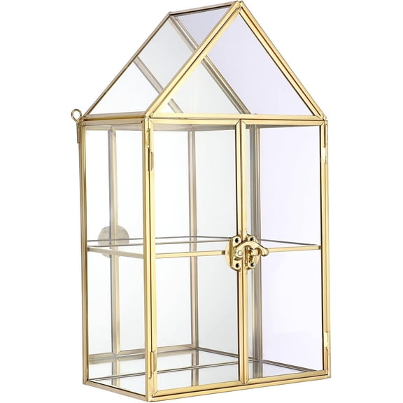 Double-layered transparent glass storage box, decorative tower-shaped storage box, suitable for storing small ornaments, perfumes, lipsticks, dolls, statues, toys, etc., house-shaped design.