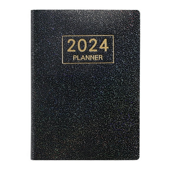 Double-line Design Planner A7 2024 English Planner Faux Leather Hardcover Ink-proof Paper 120 Pages Compact Size Notebook for Modern Design Lovers