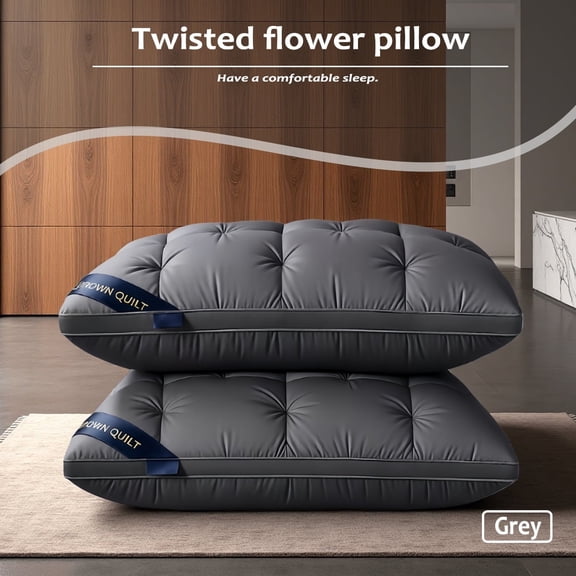 Double-package twisted bed pillow-highly breathable large pillow for lateral/supine/prone sleepers, 29 x 19 inch pillow for family bedroom(gray).