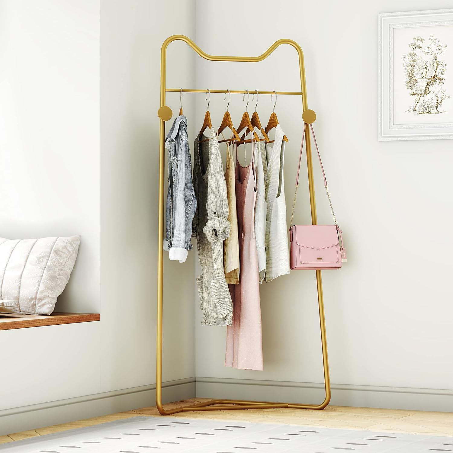 Modern Black and Gold Metal Freestanding Coat Rack with Marble Base