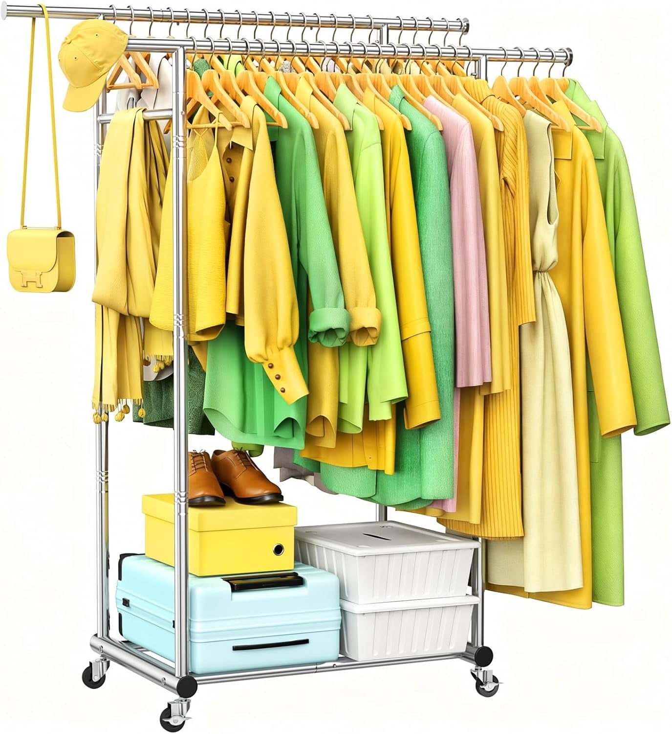 Pole Cloth Rack Double-pole clothes rack, made of stainless steel, portable and sturdy ...