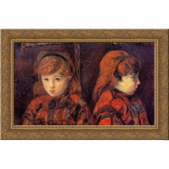 Double portrait of a young girl (Mademoiselle Lafuite) 24x18 Gold Ornate Wood Framed Canvas Art by Paul Gauguin