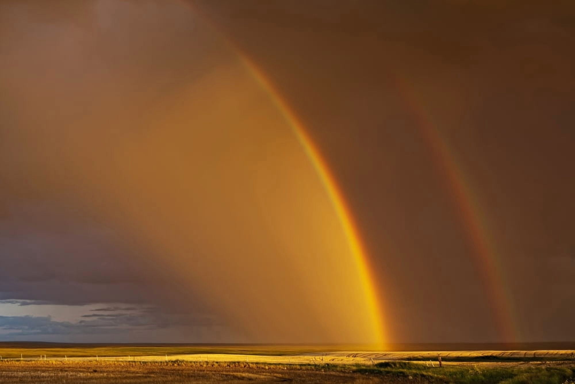 Double rainbow over a prairie field after a storm Val Marie Saskatchewan Canada Canvas Art - Robert Postma Design Pics (17 x 11)