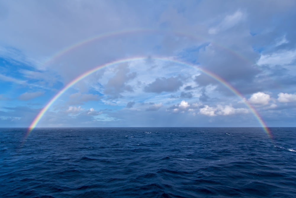 Double rainbow over the Atlantic Ocean Canvas Art - Alan DyerStocktrek Images (35 x 23)