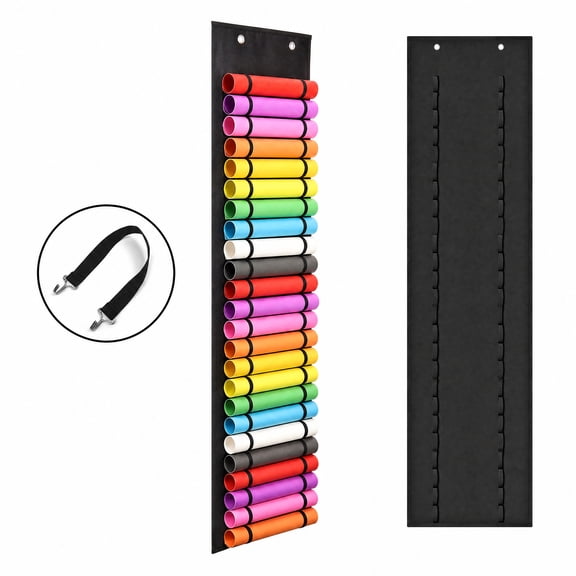 Double side 36 Compartment Vinyl Roll Holder with Door Hooks Strap Black Vinyl Roll Storage Organizer with 1 Vinyl Roll Holder, 2 Door Hooks and 1 Hanging Strap for Door ,Closer, Wall
