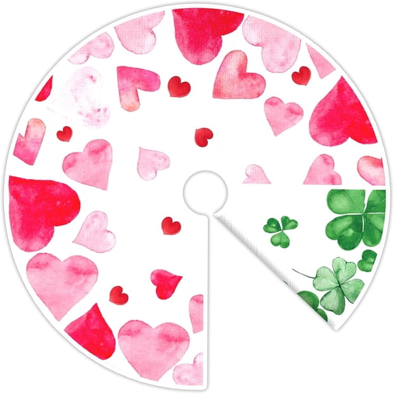 Double-sided 36In Tree Skirt for Valentines/St. Patrick's Day - Love Heart & Shamrock, Watercolor Style for Home/Office Decor