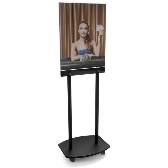 Double-sided Acrylic Sign Stand Displays 22 x 28-Inch Posters, 4 Locking Casters, Black MDF Base, 24 x 70 x 18-Inch