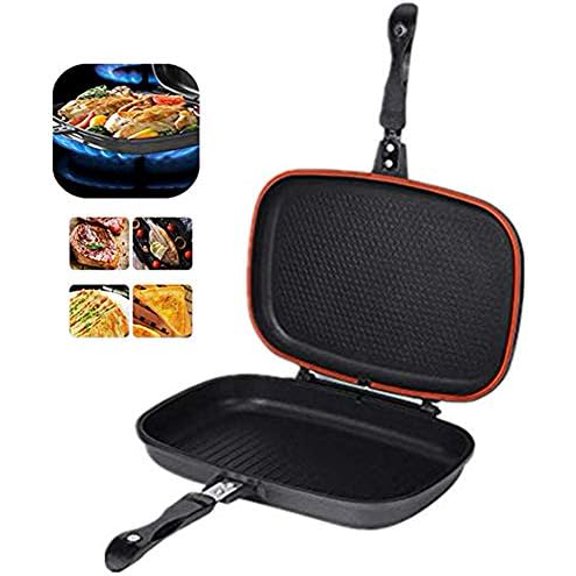 Double-sided BBQ Grill Pan, Portable Frying Pan Flip Non-stick Barbecue Cooking Tool Cookware Stove Anti-scalding Handle Skillet Cast Grill Frittata Pan for Indoor and Outdoor Cooked Chicken, Fish