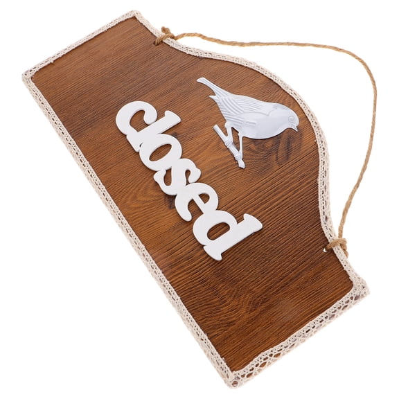 Wood Open Closed Sign with Delightful Bird Pattern for Home Decor Brown Double Sided 9.5 inches