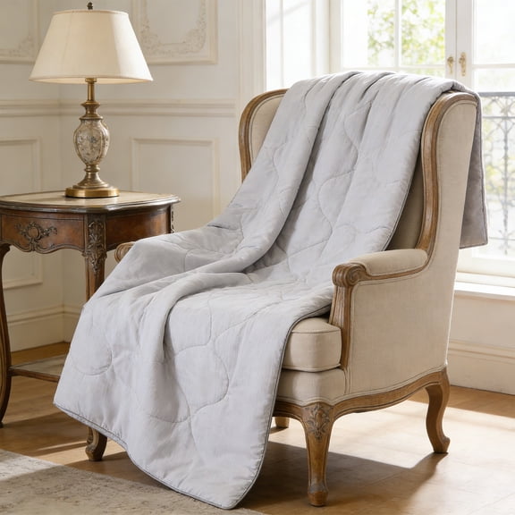 Double-sided Cooling Blanket 59x79 Inch - Jacquard Knit Summer Comforter, Lightweight Breathable Duvet for Hot Sleepers, Temperature Regulating, Gray