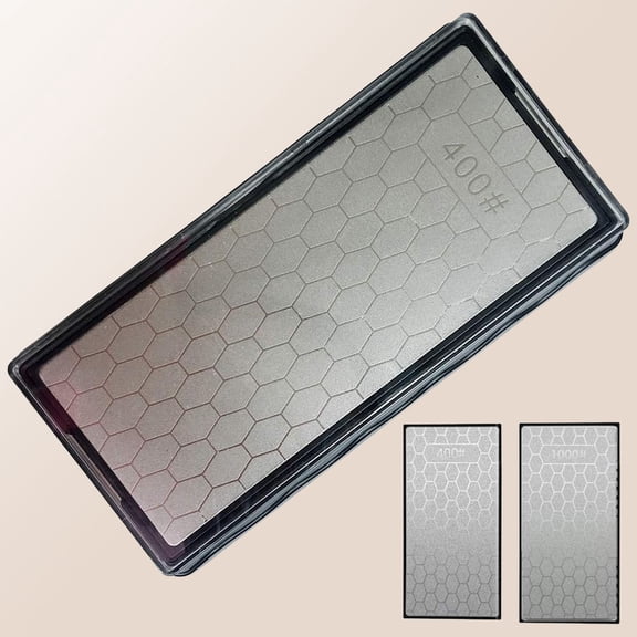 Double-sided Diamond Sharpening Stone, Knife Sharpener with Honeycomb Surface and Non-slip Base for Scissors Knives Outdoor Kitchen Tools (400/1000 Grit)