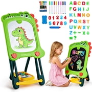 Lictin Easel for Kids, Double-Sided Magnetic Drawing Board with Painting Accessories, Adjustable Standing Toddler Art Easel Gift for Boys Girls 3-8 Years Old
