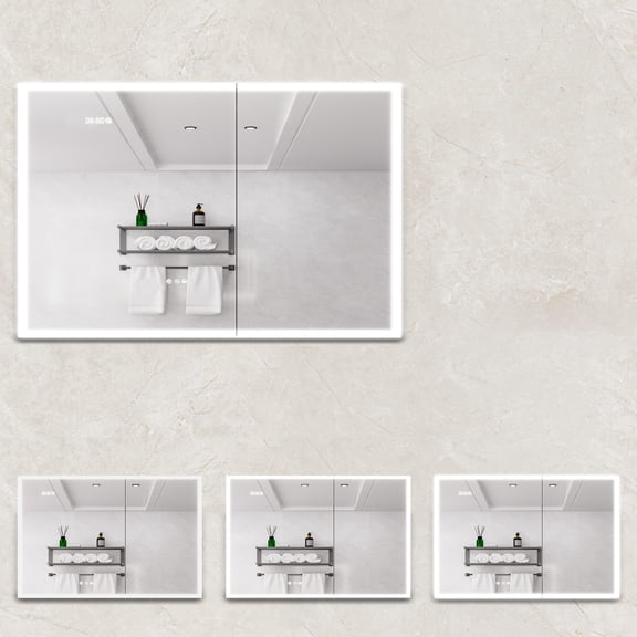 Double - sided Mirror LED Medicine Cabinet / Defogger Button, 2 Shelves / Bathroom Decor