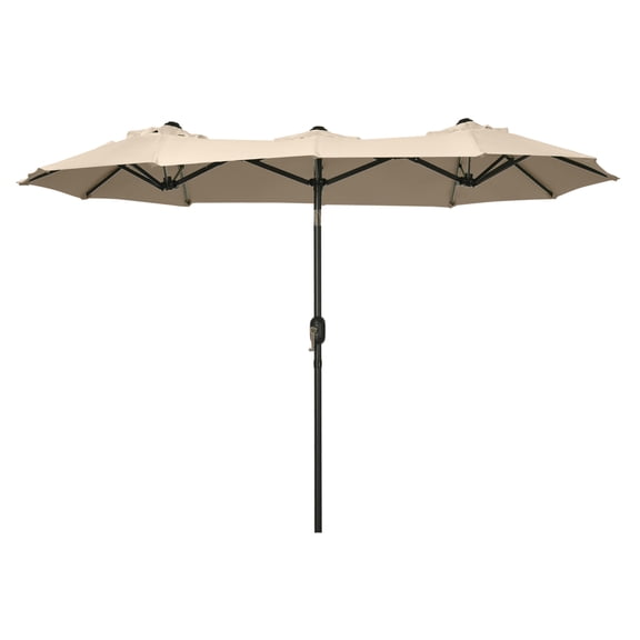 Double-sided Patio Umbrella 9.5' Large Outdoor Umbrella with Push Button Tilt and Crank, 3 and 12 Ribs, for Garden, Deck, Pool, Brown Brown + Polyester