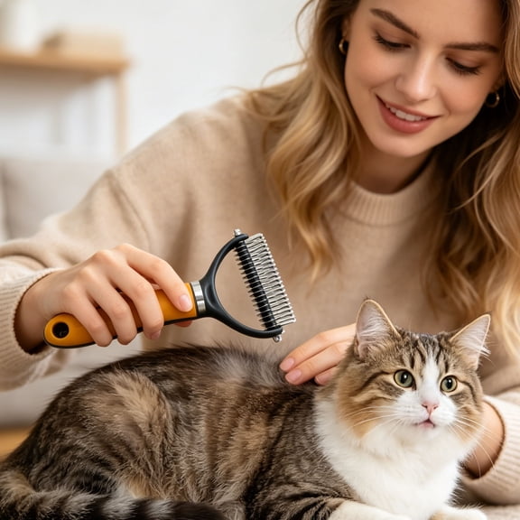 Double-sided Pet Undercoat Comb Dog Grooming Deshedding Brush For Removing Loose Matted Undercoat orange