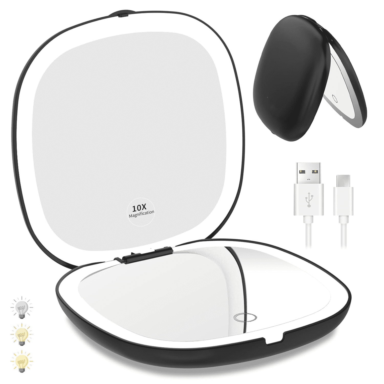Double-sided Rechargeable Travel Makeup Mirror with Lights and ...