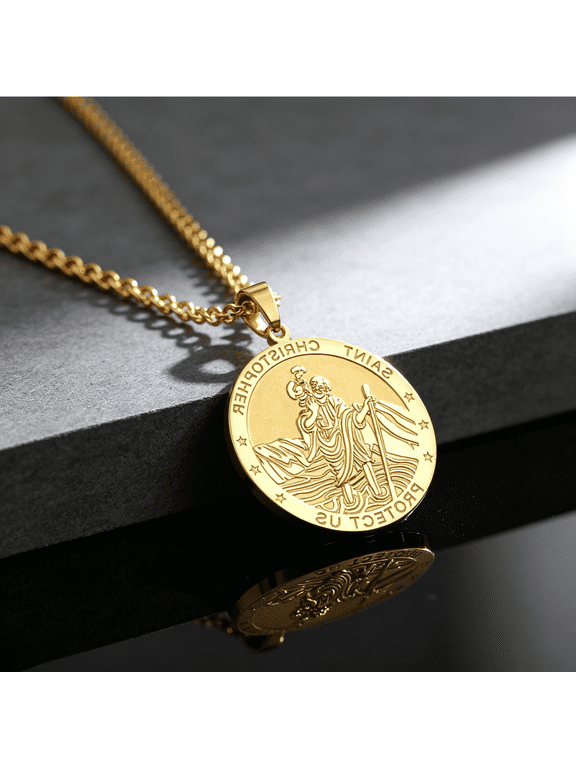 Double‑Sided Saint Christopher Protect Us Cross Pendant Necklace for Women Timeless Amulet 14K Gold Filled Jewelry