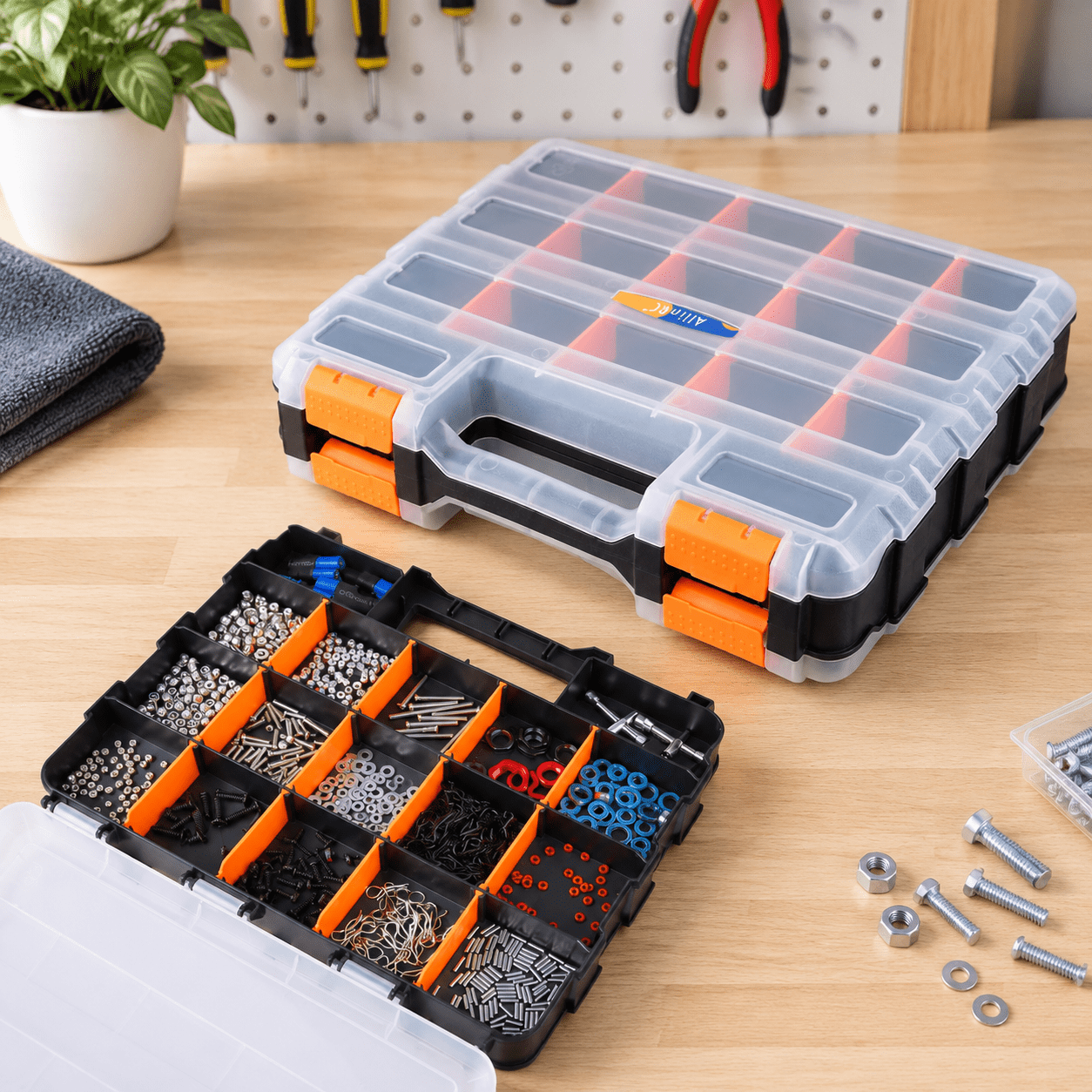 Double-sided Small Parts Organizer with Removable Dividers, 34 ...