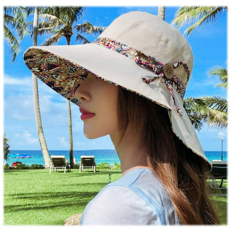 Double-sided Wide Brim Sun Hat Women Summer Beach Sun Hat,Beige