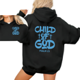 thumbnail image 1 of Double-sided Women Child of God Black Letter Graphic Soft Everyday Cotton Tee T Shirt Top Hooded long-sleeved Black S-2XL, 1 of 7