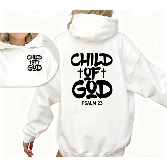 Double-sided Women Trendy Child of God White Graphic Tee Soft Comfortable T Shirt Top Hooded long-sleeved White S-2XL