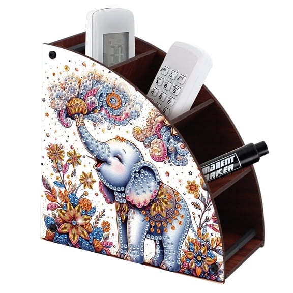 Double sided diamond painting kit organizer box, Happy Elephant 5D DIY special shape storage box, for organizing small items like desktop remotes, stylish and utilitarian