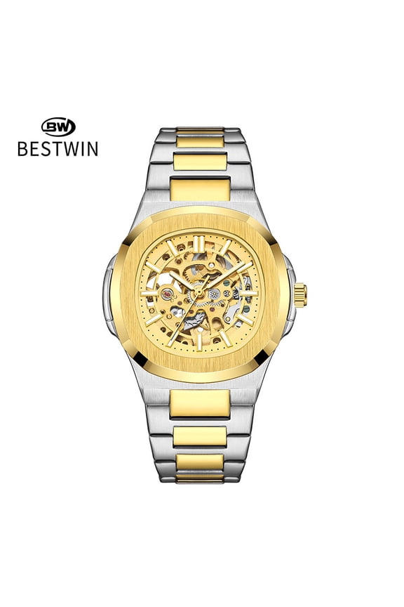 Double-sided hollowed-out luminous men's watch, fully automatic mechanical watch, high-end waterproof men's watch, alloy men's wristwatch, trendy and stylish