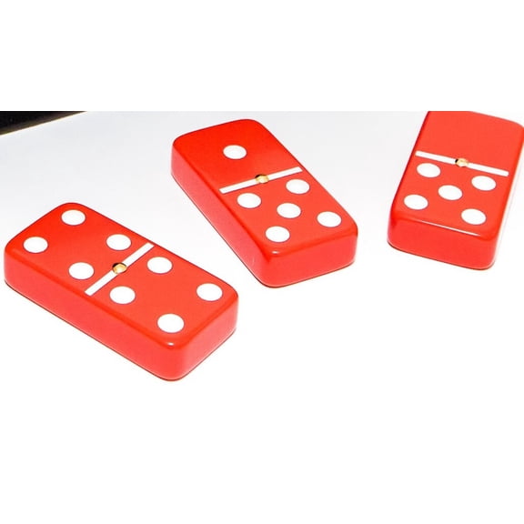 Double six dominoes set 28 tiles. Jumbo Size Red Tiles with Brass Spnners
