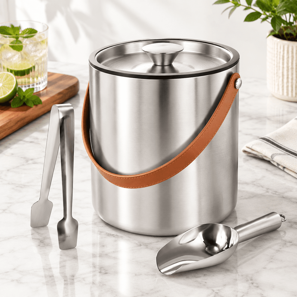 Double-wall Vacuumulated Ice Bucket With Lid Scoop Tong Strainer ...