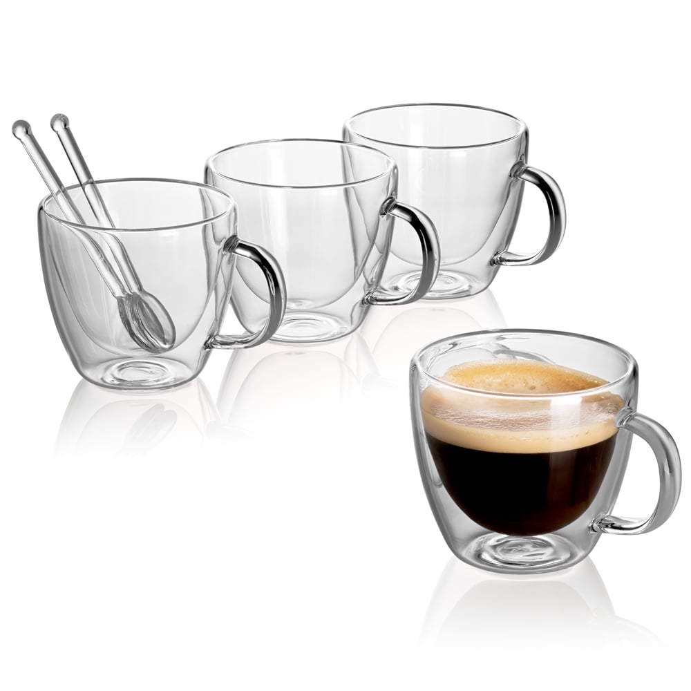 YUNCANG 5.5 oz Espresso Mugs (Set of 4), Double Wall Glass Coffee Cups with  Handle Insulated Glasses Espresso Mugs