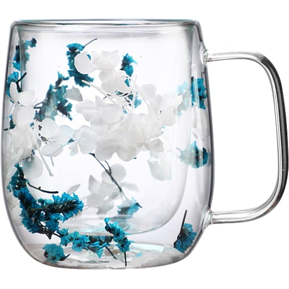 Double-walled glass tea cup (with handle), transparent double-walled glass tea latte coffee cup, borosilicate glass tea cup.